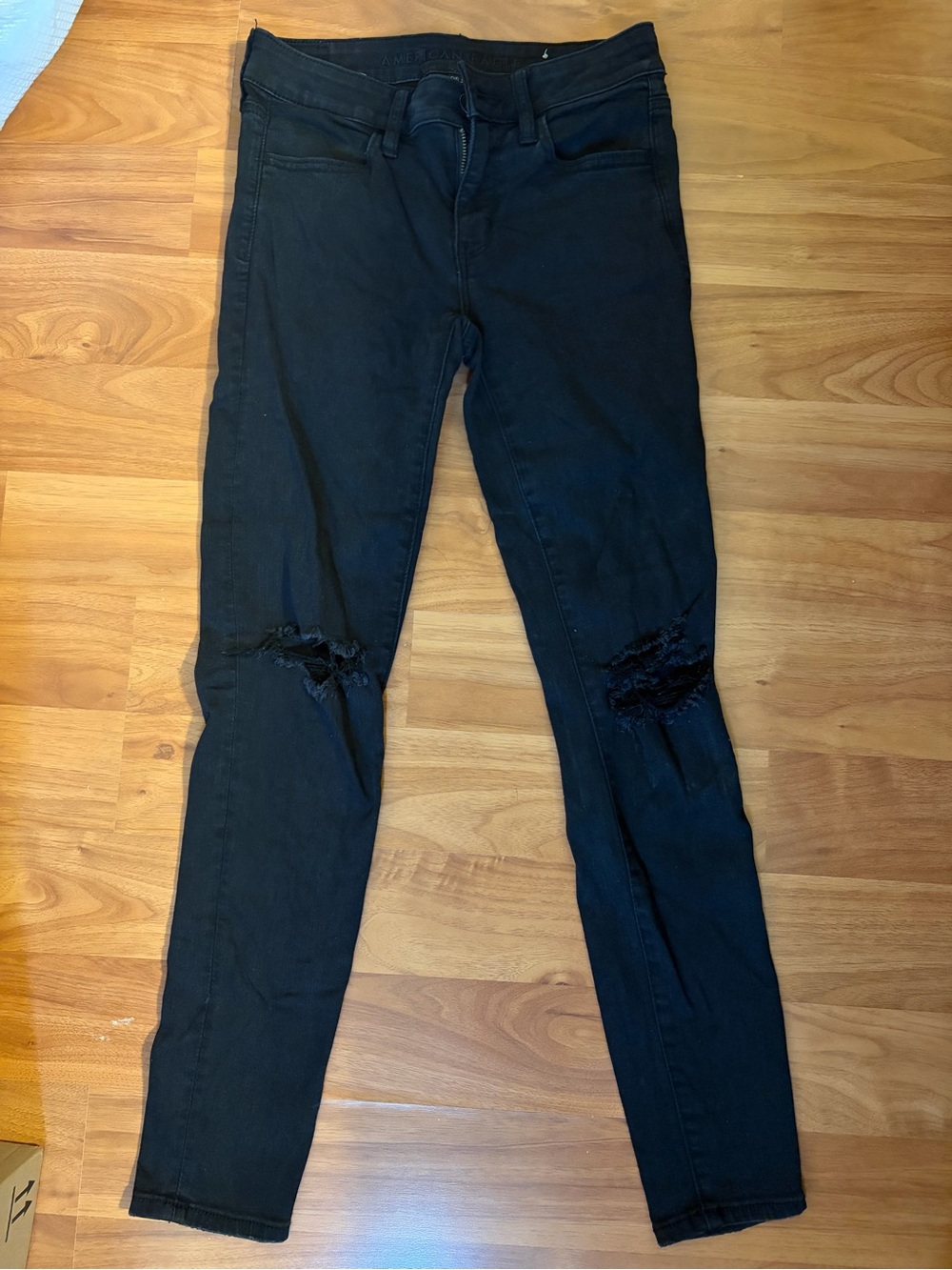 American Eagle Outfitters Black Stretch Jeans Ripped Knees